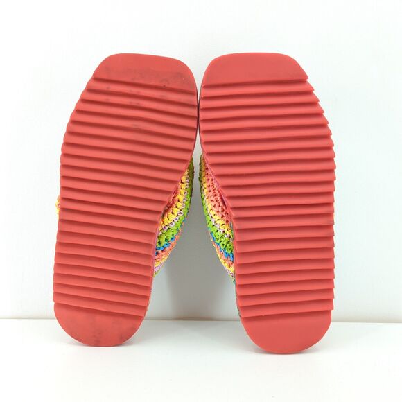 FARM RIO Women 6 Toucans Crochet Puffly Flip Flop Sandals Orange Pink Rainbow - Picture 8 of 8